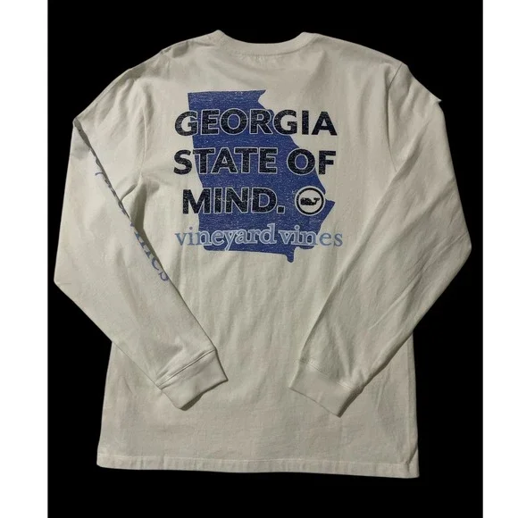 Vineyard Vines Mens Georgia State of Mind Long Sleeve Pocket Tee T Shirt Medium - Picture 1 of 8